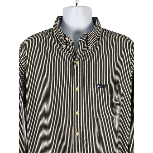 Chaps Est. 1978 Mens Long Sleeve White Gray Striped Button-Down Shirt Large - Picture 2 of 12